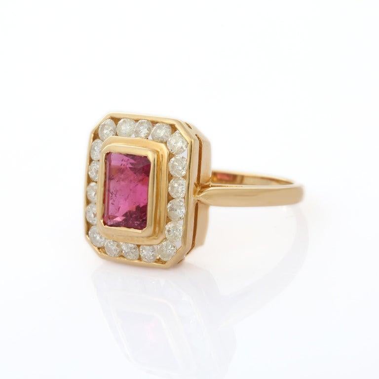For Sale:  Contemporary Octagon Ruby Diamond Engagement Ring in 18k Solid Yellow Gold 7