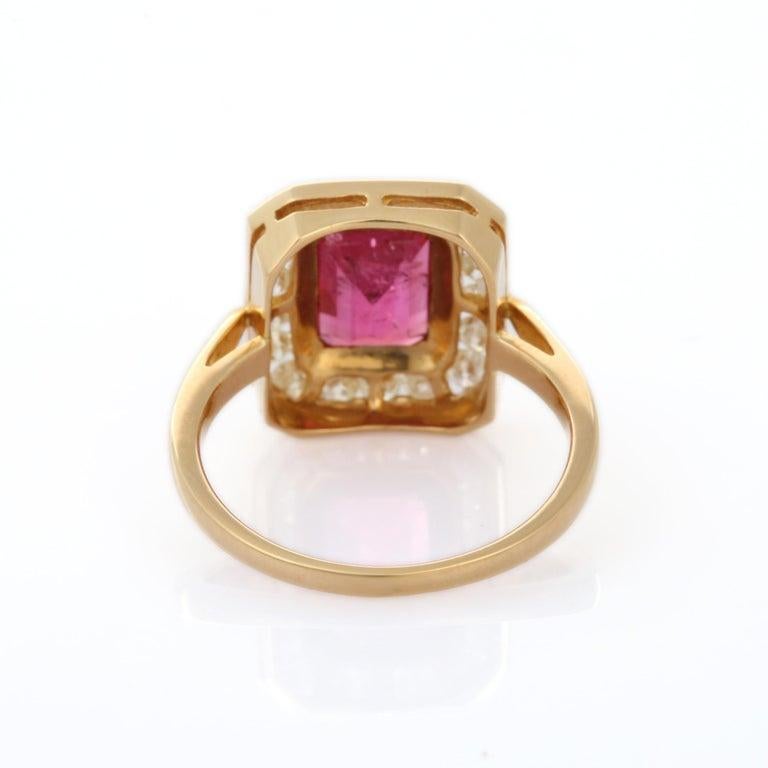 For Sale:  Contemporary Octagon Ruby Diamond Engagement Ring in 18k Solid Yellow Gold 9