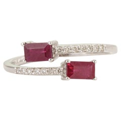 Contemporary 14K White Gold Ruby & Diamond Open Bypass Ring Fine Jewelry