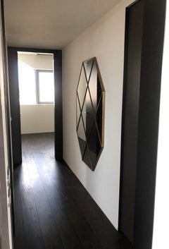 Contemporary Octagonal Art Deco Style Brass Paneled Smoked Mirror 90 X 120 CM