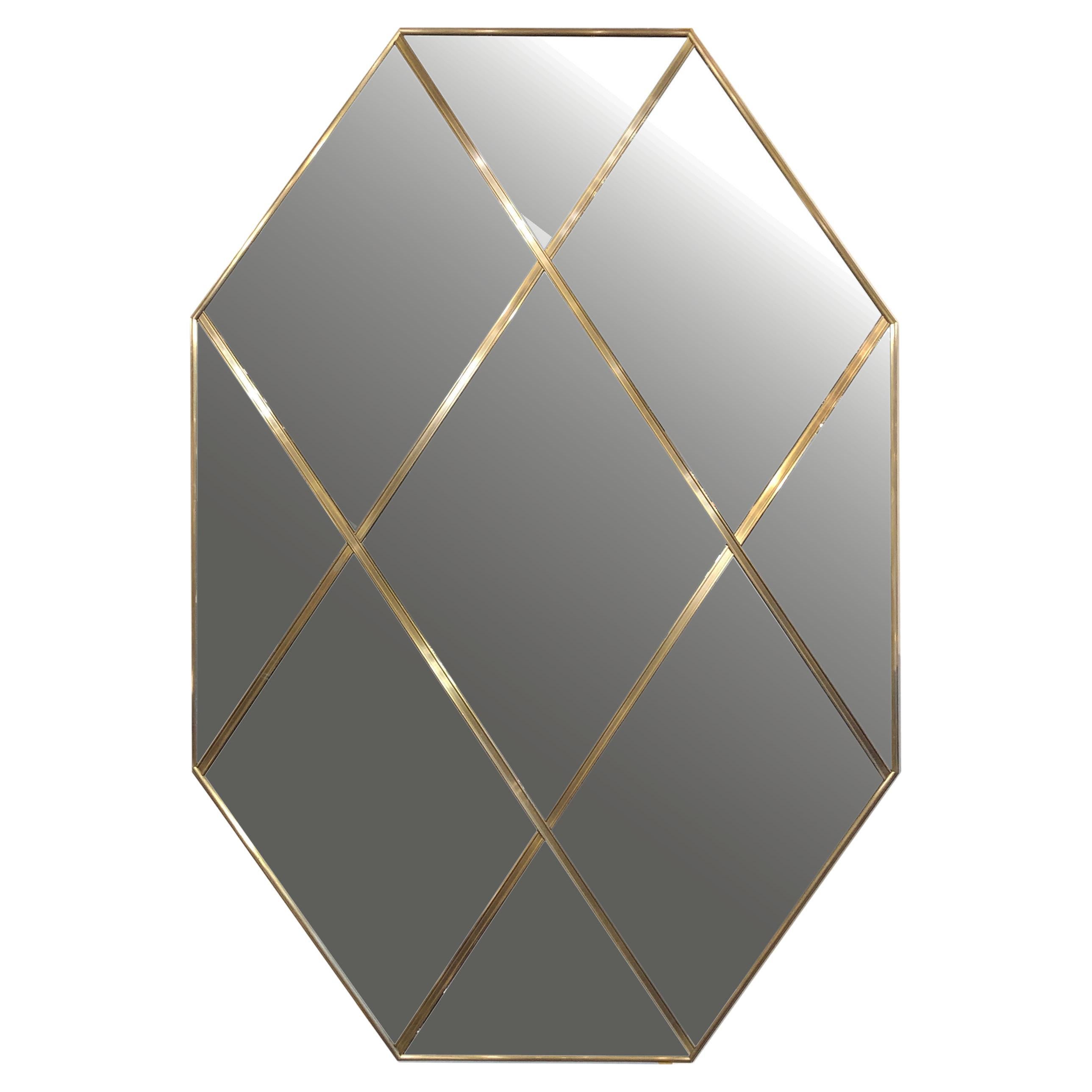 Contemporary Octagonal Art Deco Style Brass Paneled Smoked Mirror 90 X 120 CM