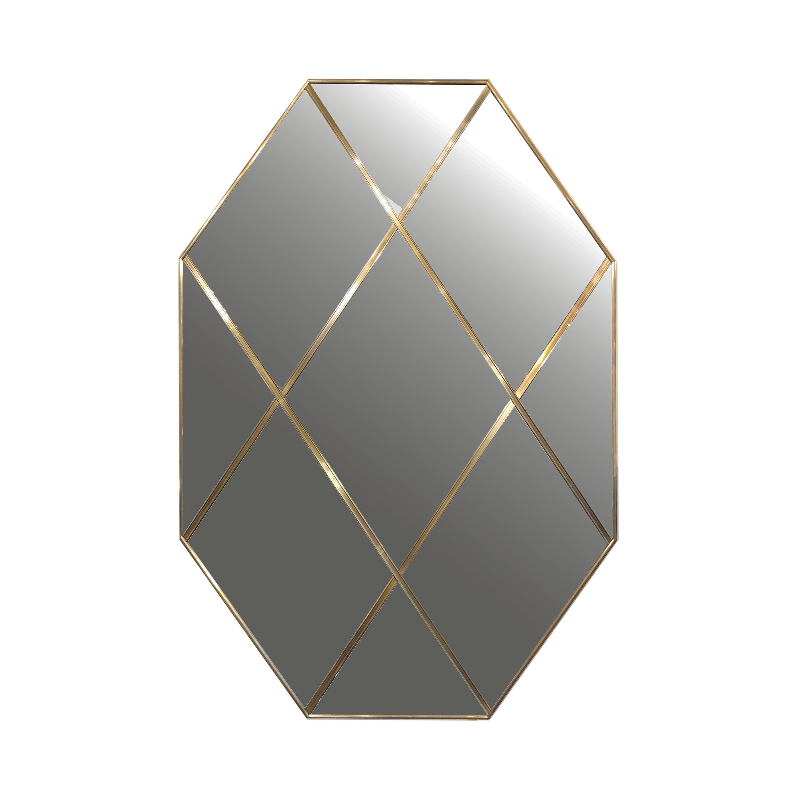 Contemporary Octagonal Art Deco Style Brass Paneled Smoked Mirror 100 X 150 CM
