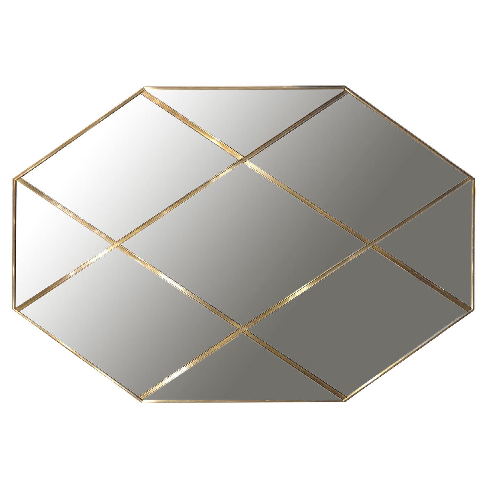 Contemporary Octagonal Art Deco Style Brass Paneled Smoked Mirror 160 X 110 CM
