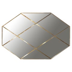 Contemporary Octagonal Art Deco Style Brass Paneled Smoked Glass Mirror
