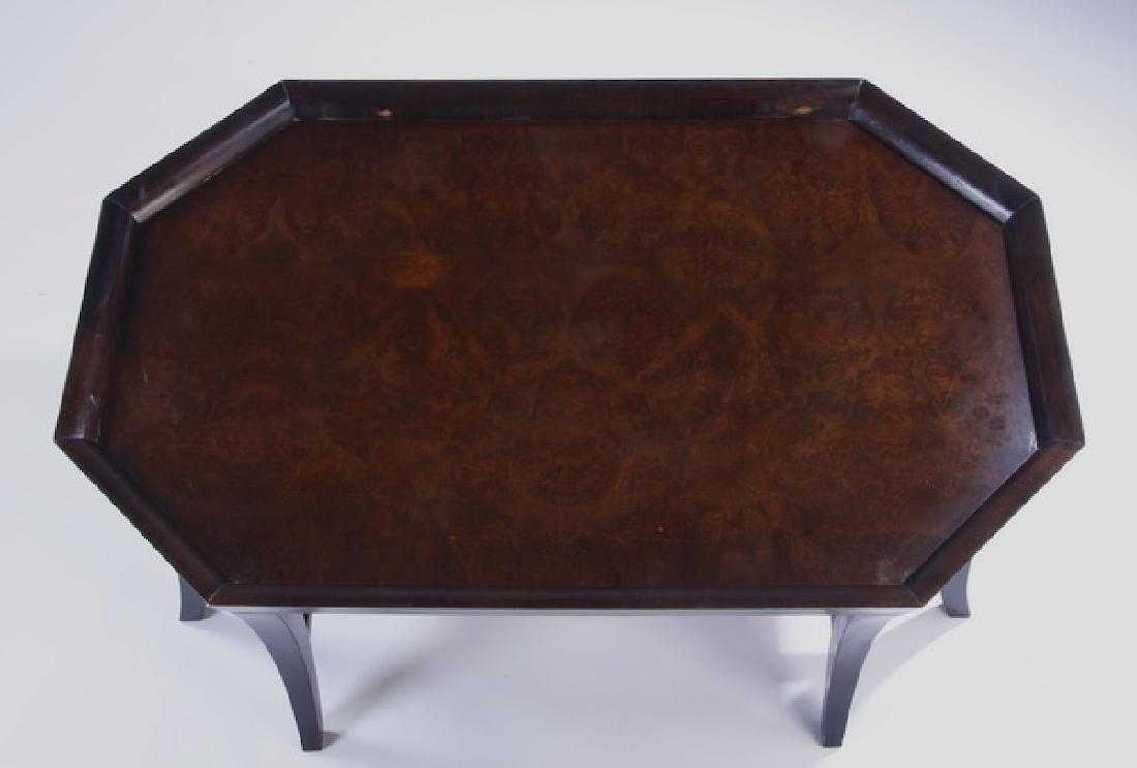 Contemporary Octagonal Burled Wood and Black Coffee Table In Good Condition For Sale In Atlanta, GA