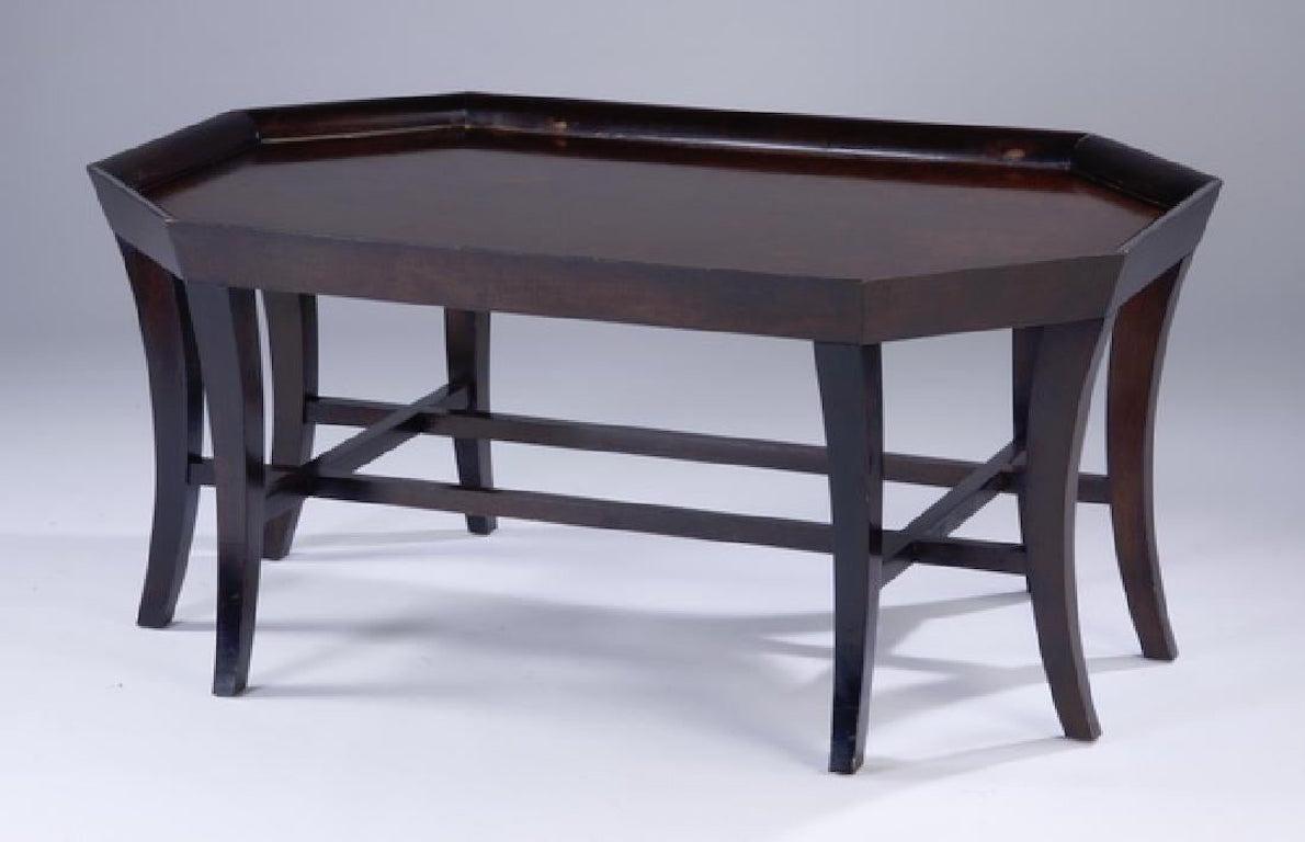 Contemporary Octagonal Burled Wood and Black Coffee Table For Sale 1
