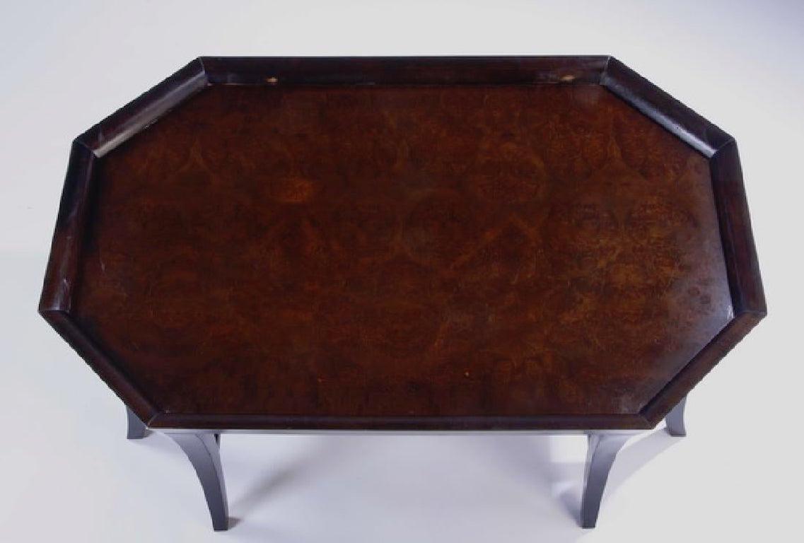 Contemporary Octagonal Burled Wood and Black Coffee Table For Sale 2