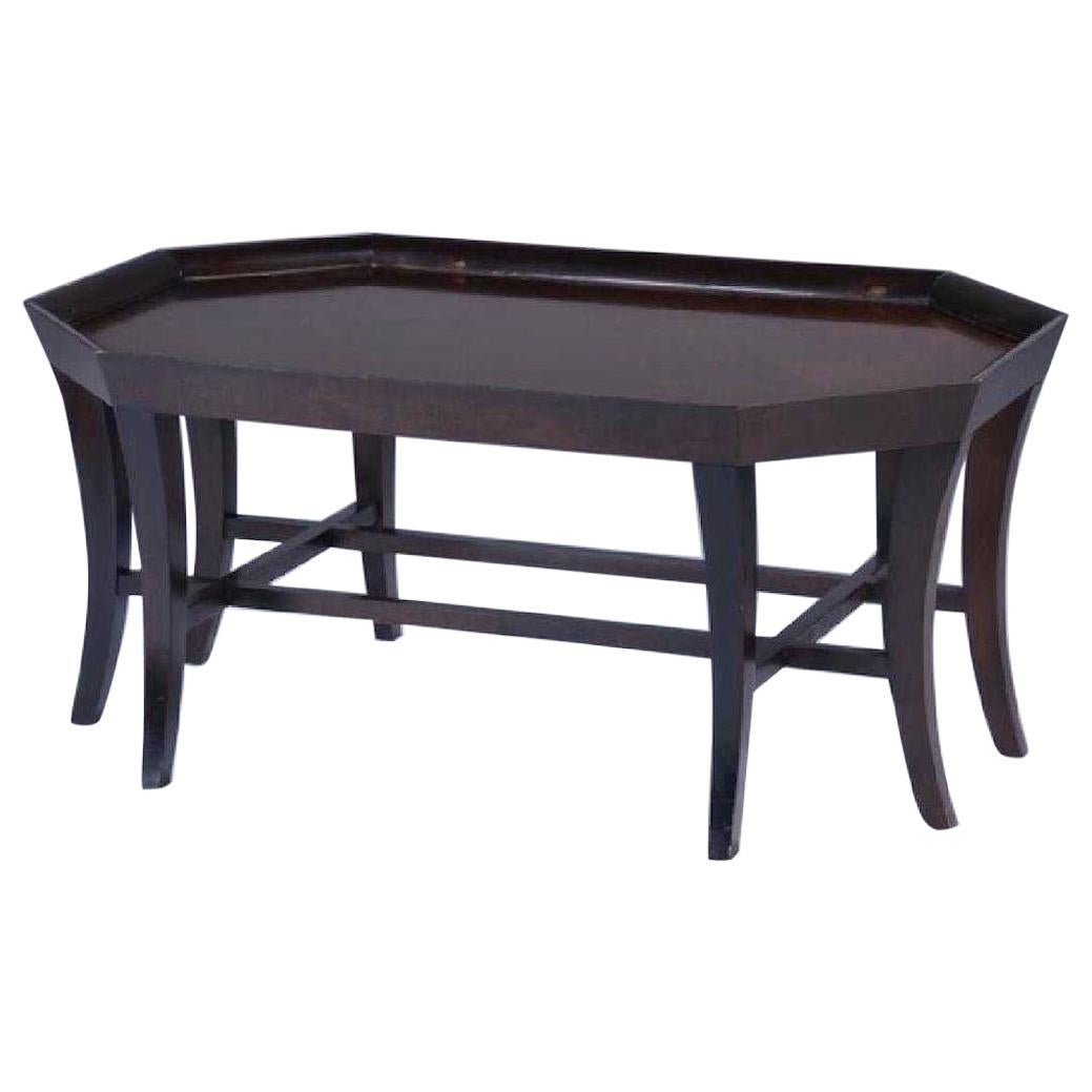 Contemporary Octagonal Burled Wood and Black Coffee Table For Sale