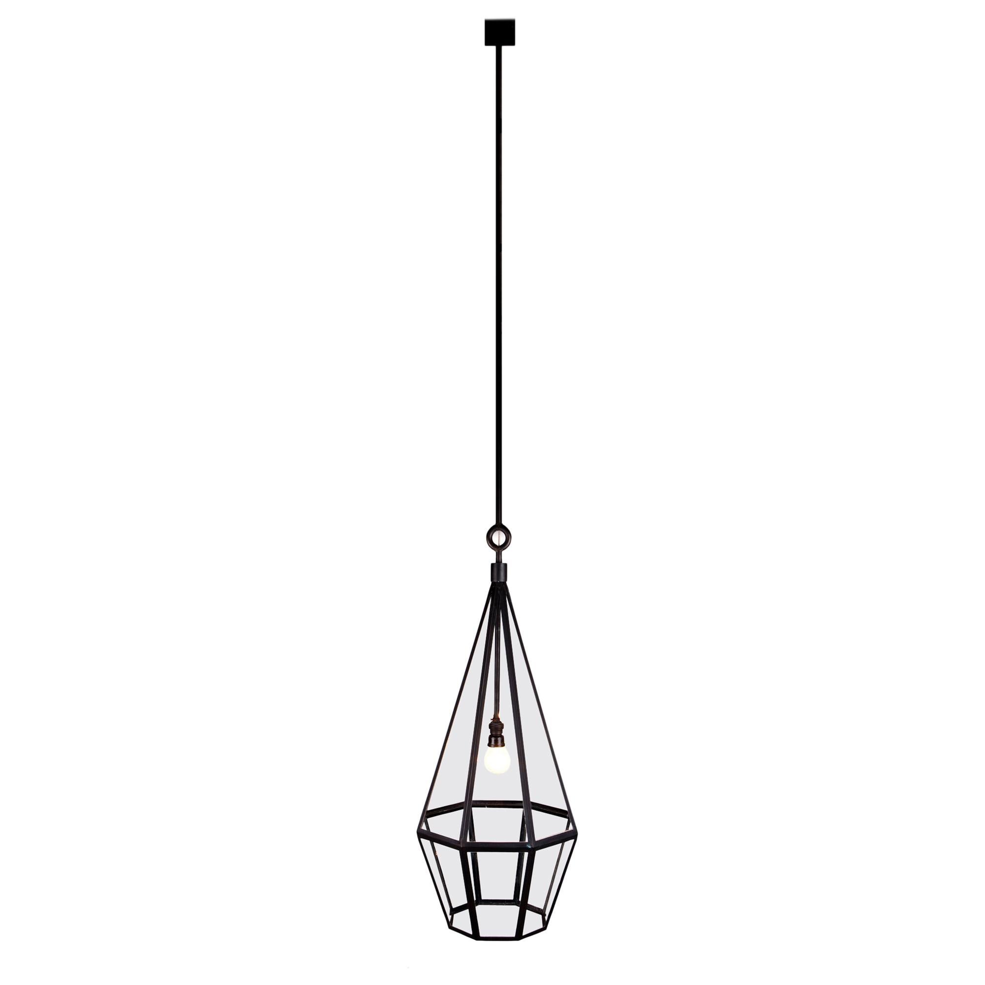 Contemporary Octapyramid Lantern brass glass