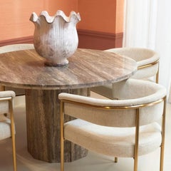 Contemporary Off-White Upholstered Brass Dining Chair