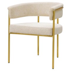 Contemporary Off-White Upholstered Brass Dining Chair