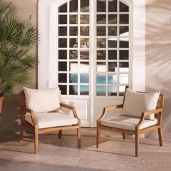Poltrona da esterno contemporanea in teak imbottita color bianco sporco