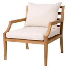 Fauteuil d'extérieur contemporain en teck rembourré, couleur blanc cassé