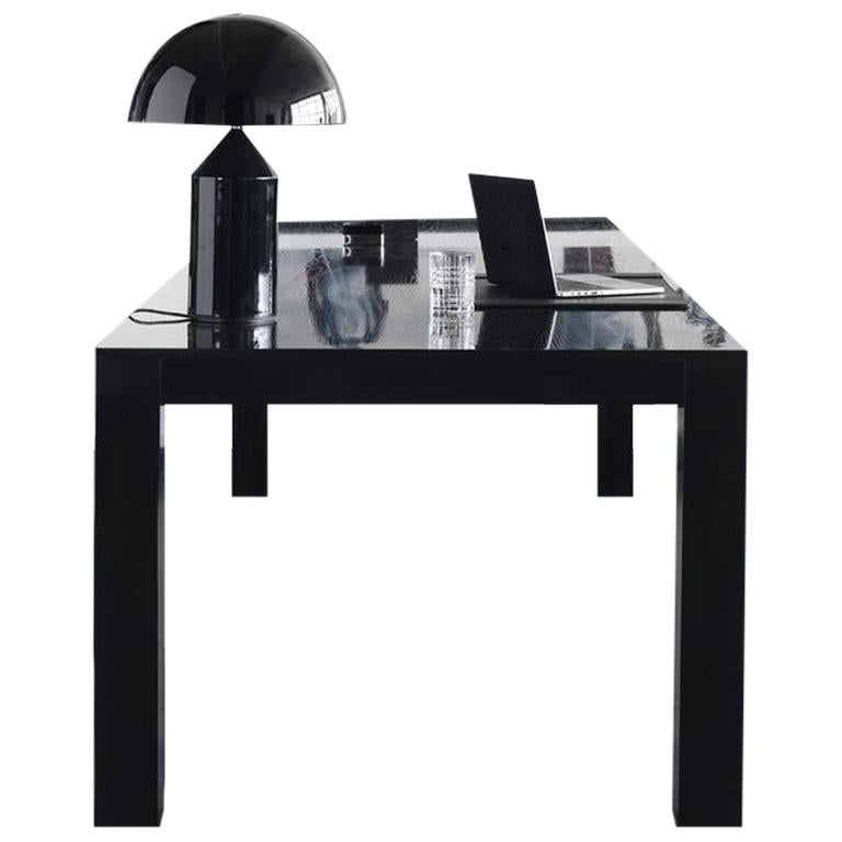 Contemporary Office Desk In Black High Gloss Lacquered Oak For