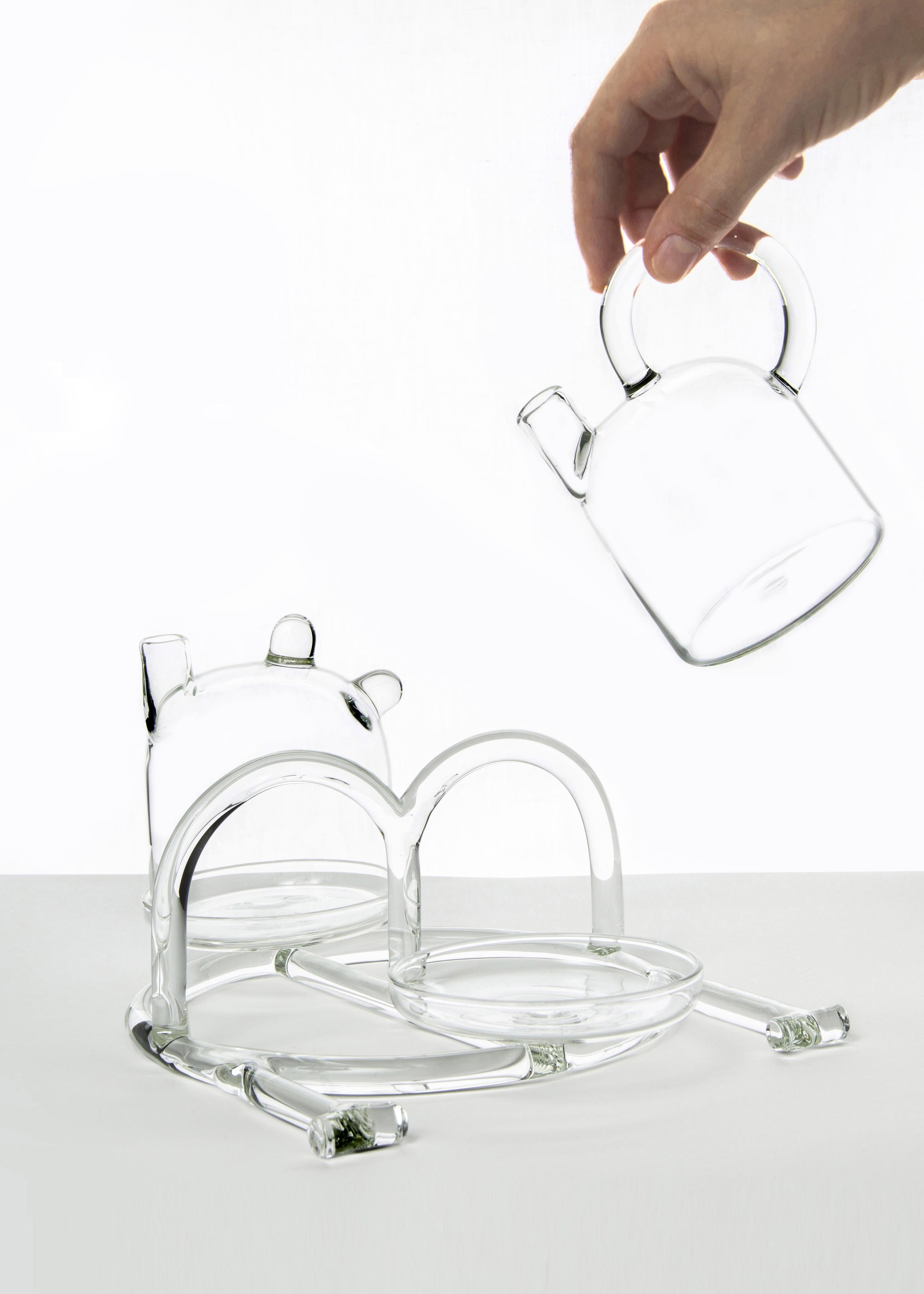 Modern Contemporary Oil and Vinegar Cruet Tableware Kitchen Set Glass Handmade For Sale