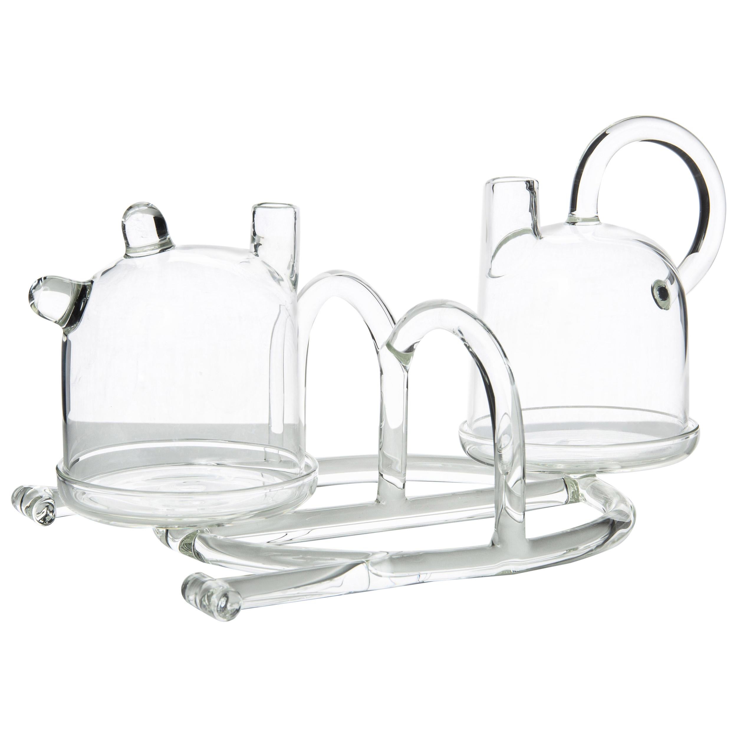 Contemporary Oil and Vinegar Cruet Tableware Kitchen Set Glass Handmade For Sale