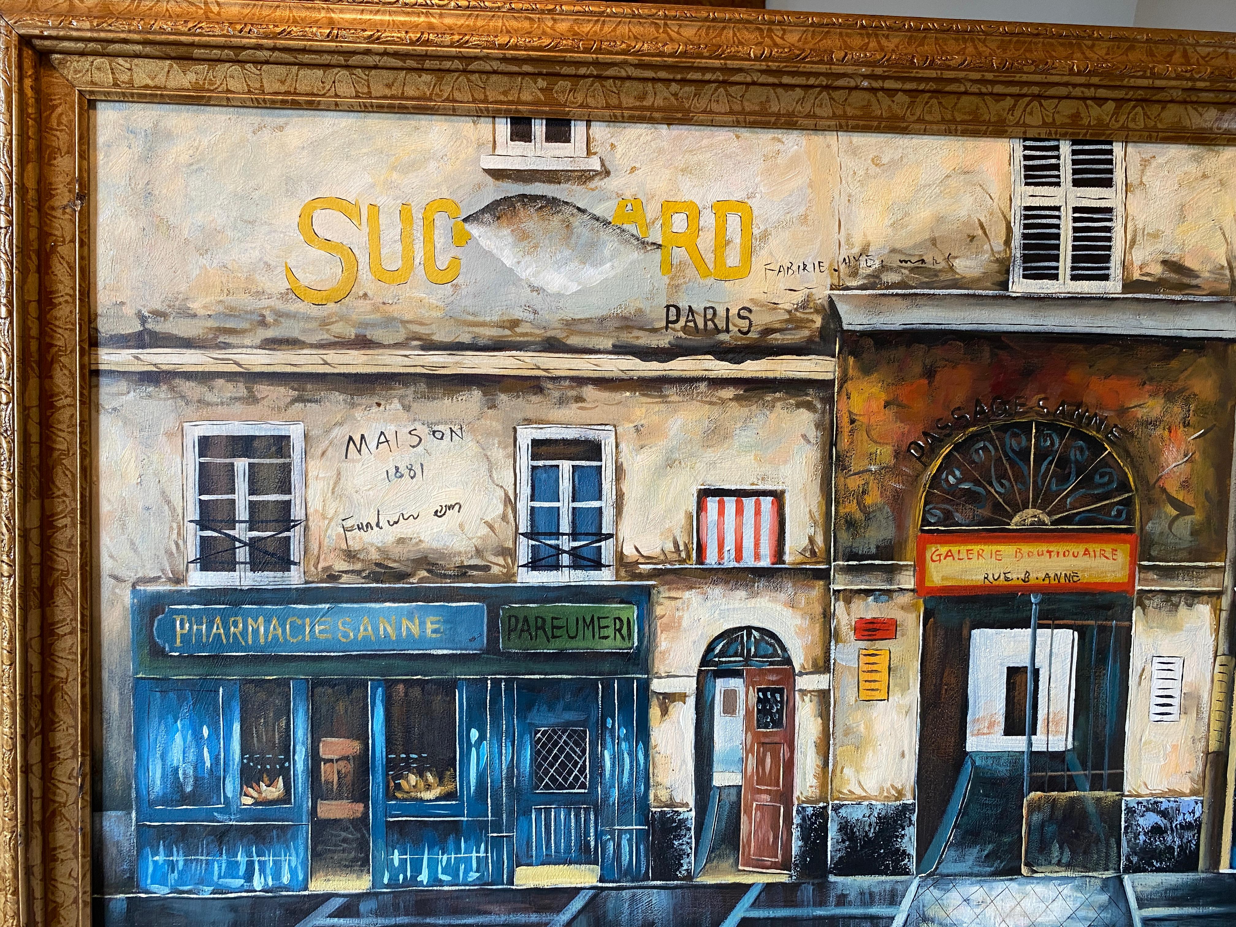 Contemporary Oil on Canvas Painting of French Storefronts Signed Rossini For Sale 1