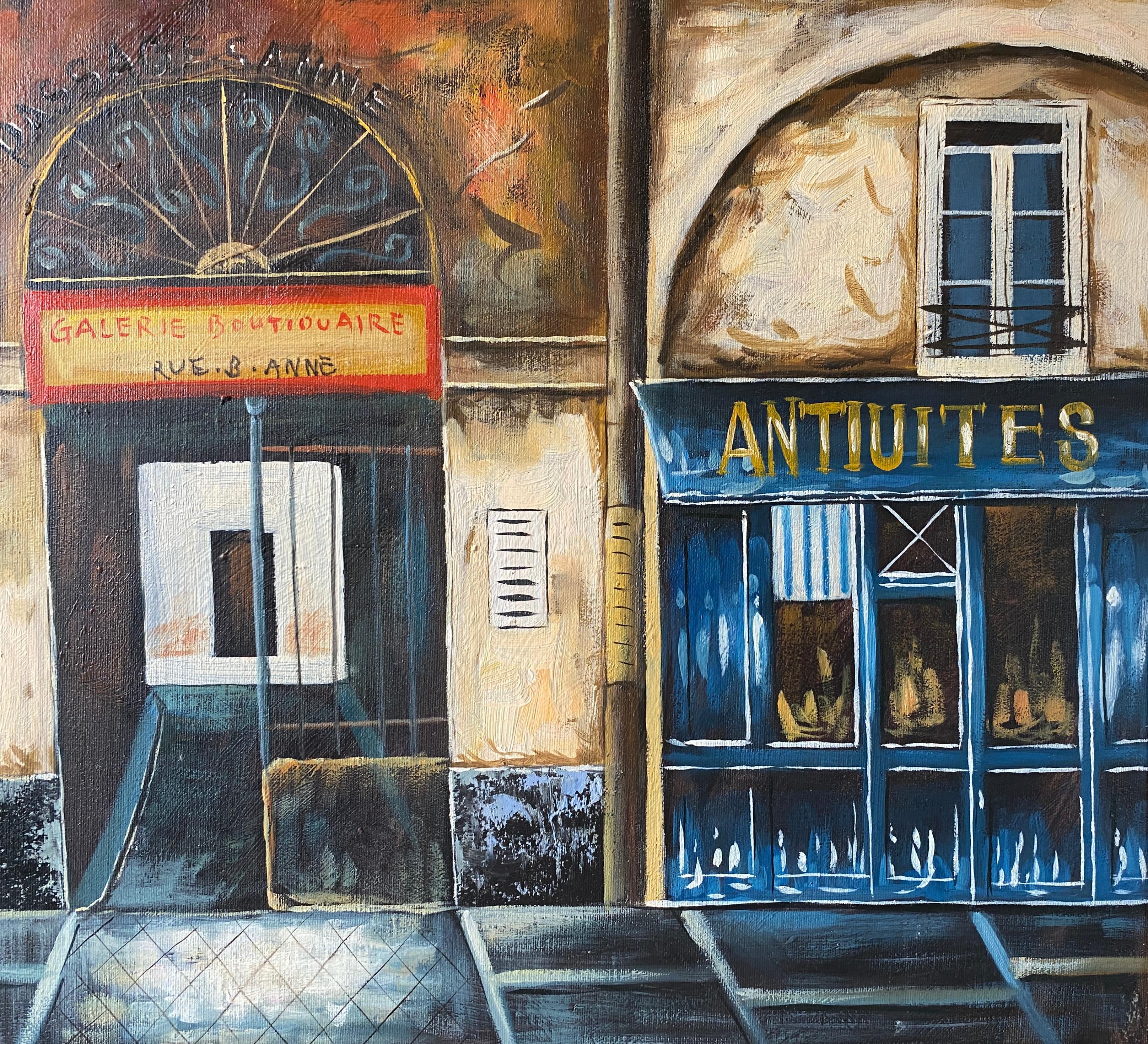 Pintura contemporánea al óleo sobre lienzo de escaparates franceses firmada Rossini Estadounidense en venta