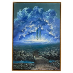 Contemporary Oil on Canvas Painting, Signed Lanci in the Manner of Rene Magritte