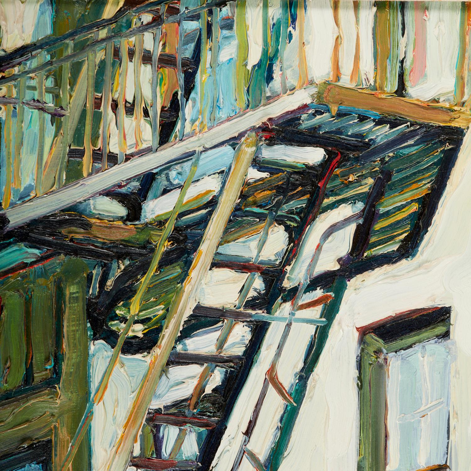 Modern Contemporary Oil on Masonite of NYC Buildings, Tim Folzenlogen For Sale