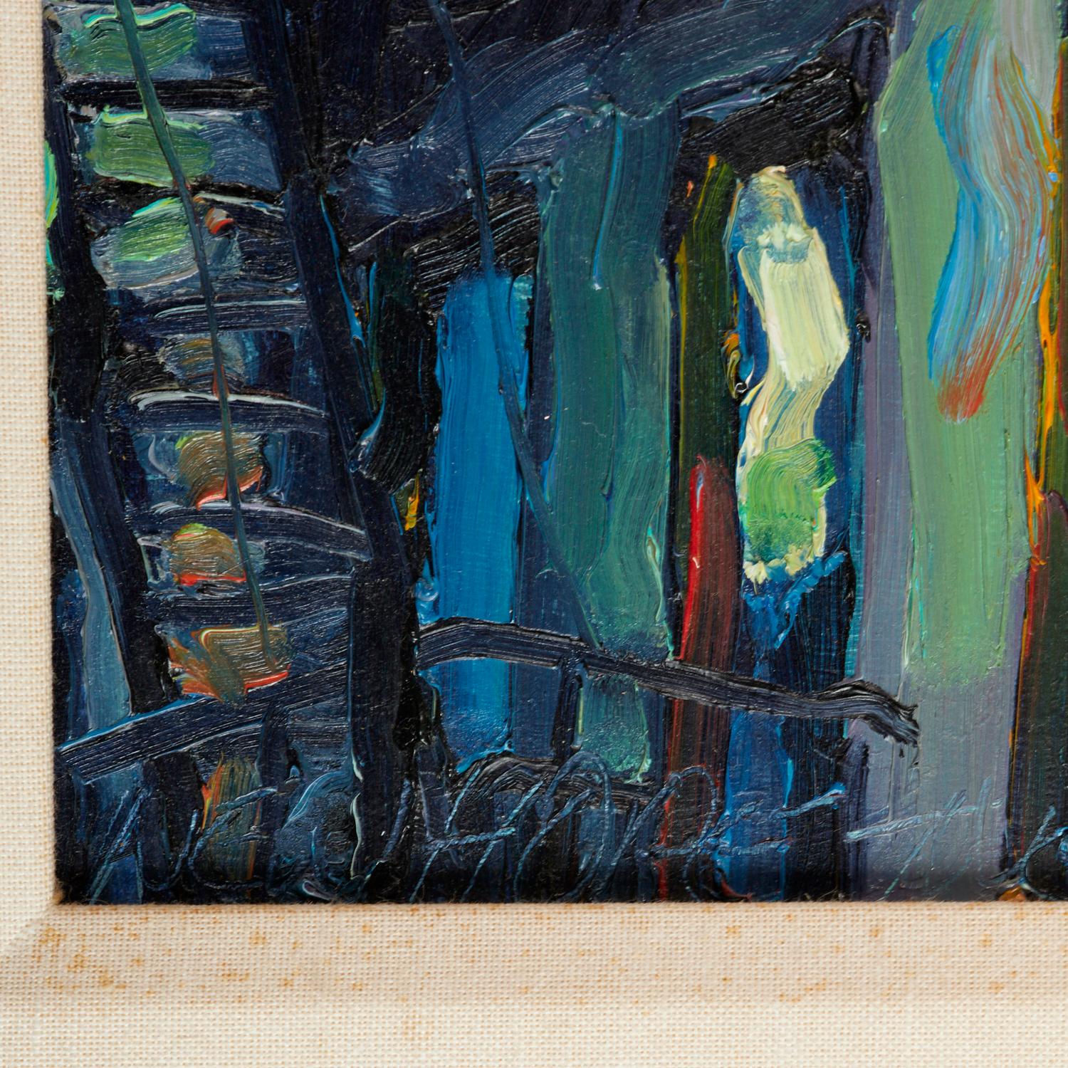 Américain Huile contemporaine sur masonite des immeubles de New York, Tim Folzenlogen en vente