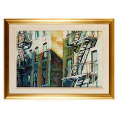 Olio contemporaneo su masonite di edifici di New York, Tim Folzenlogen