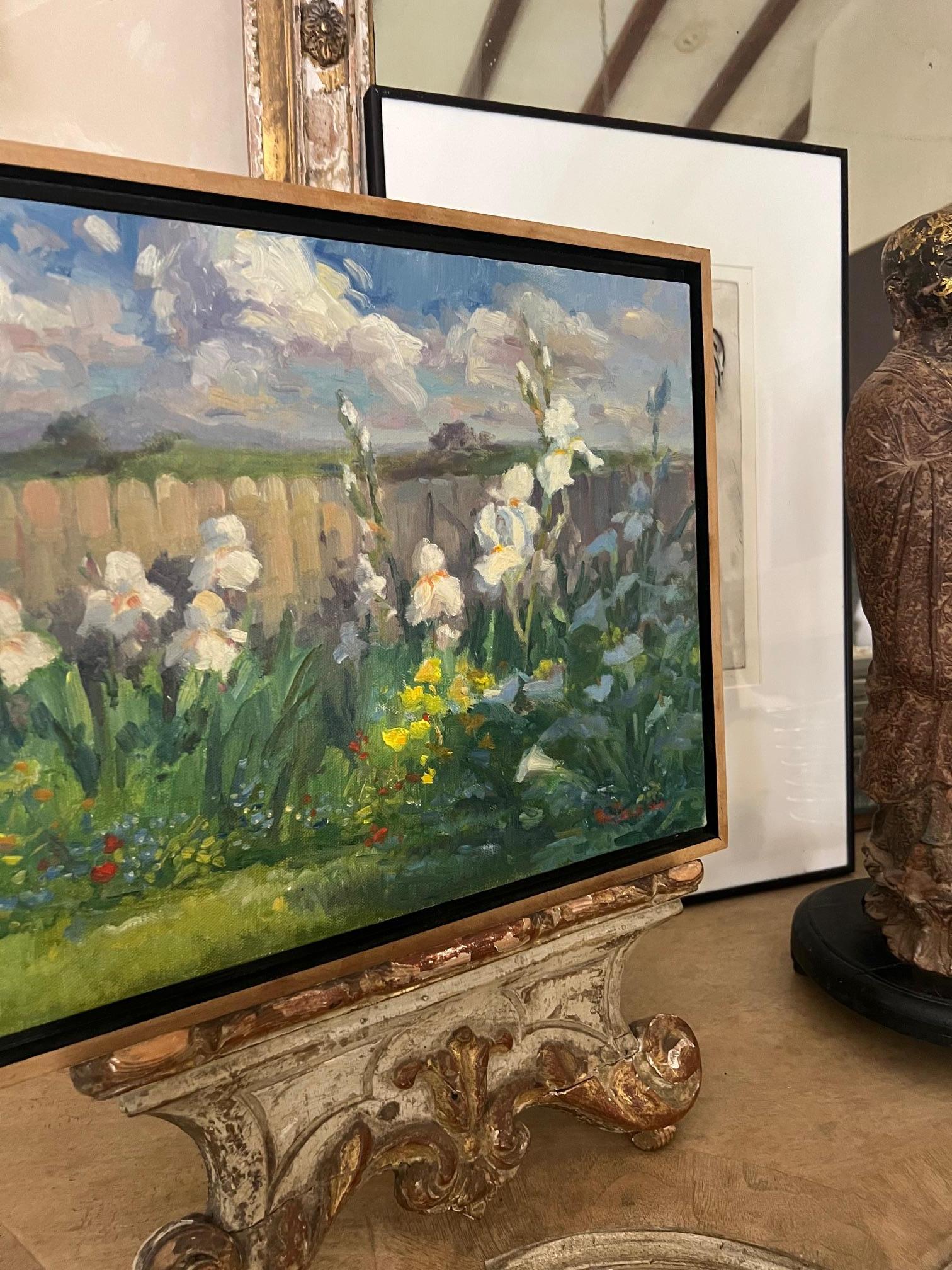 Americano Pittura a olio contemporanea su lino di Pam Della in vendita