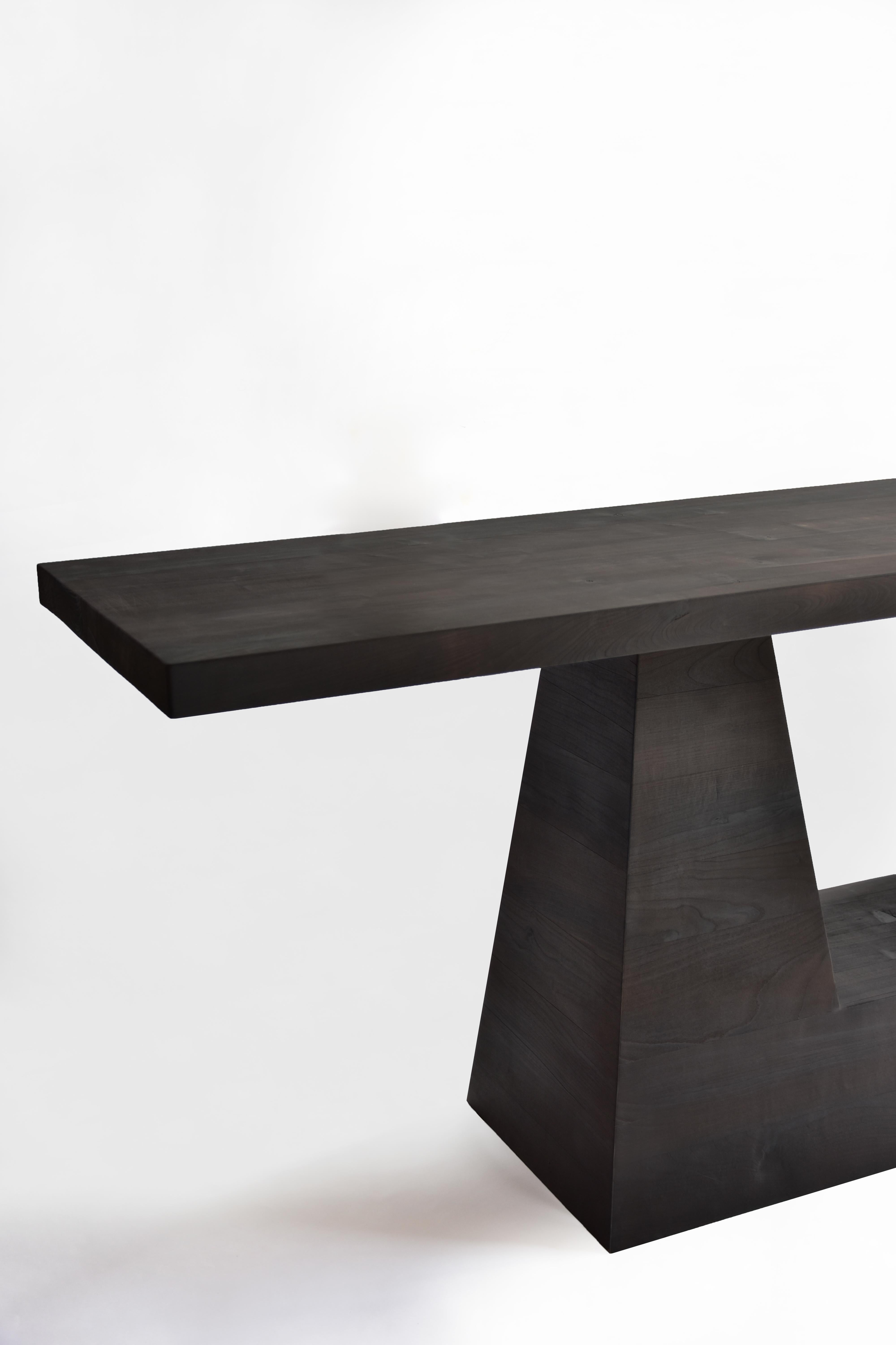Brutalist Contemporary 'OKA' Console Table by Eichkorn, Burnt Cherry Wood, Customizable For Sale