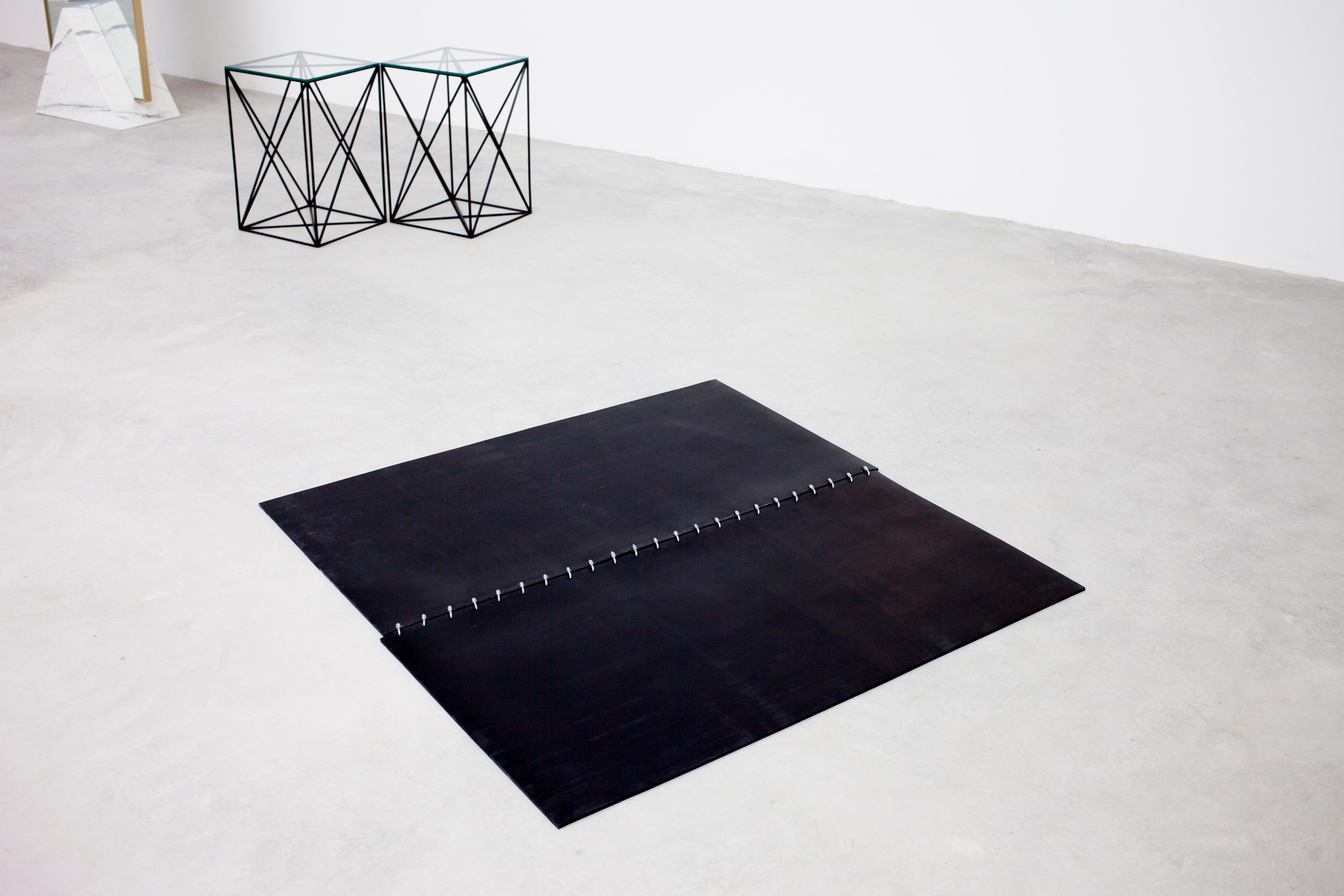 Material Lust [American, b.1981,1986]
Okipa Rug, 2017 
Shown in black rubber and stainless steel 
Measures: 4' W x 4' L 
The piece can be used on the floor or wall. 
One of kind. 
Each piece is handmade by Material Lust in their studio in Soho.