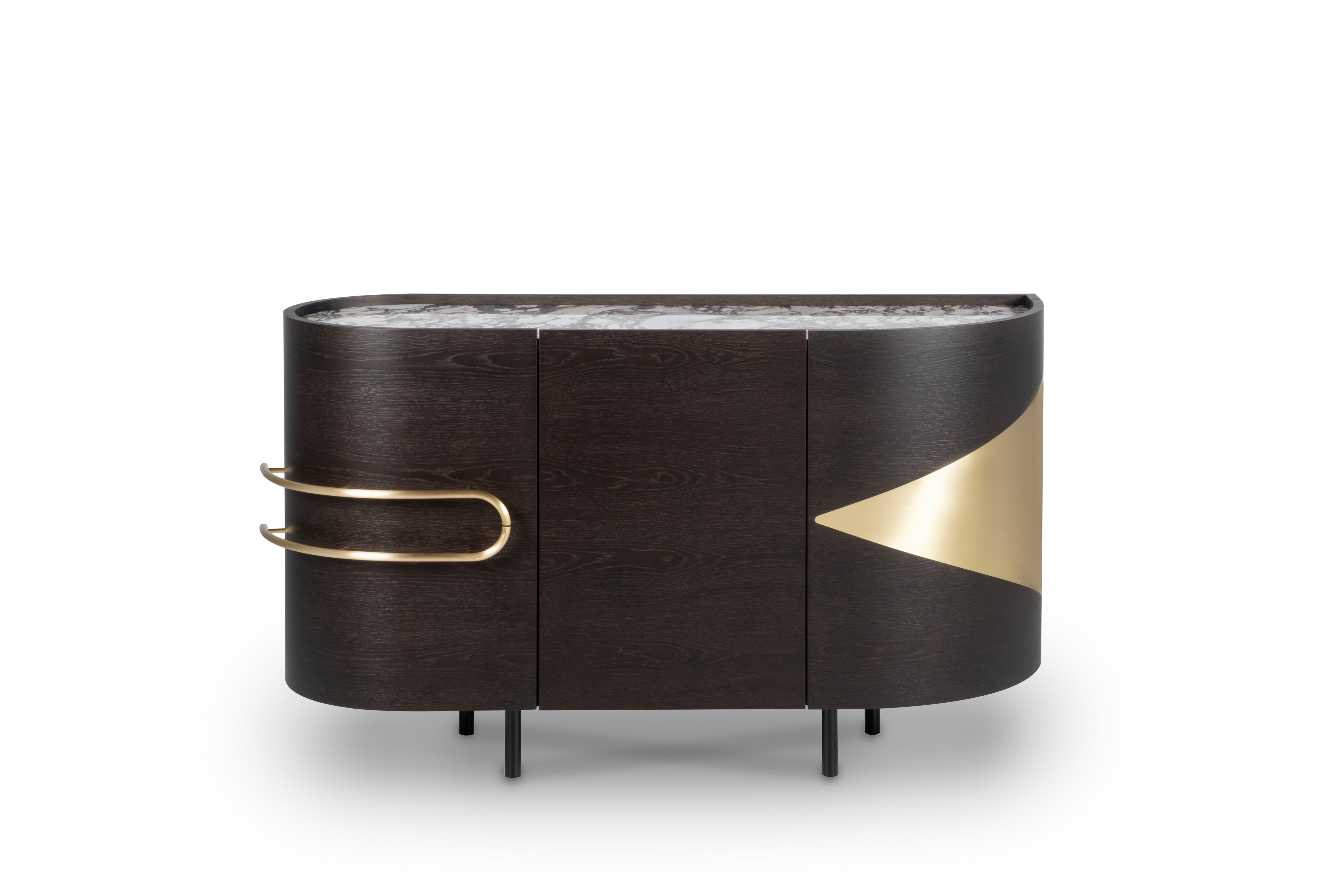 Ottone Mobile da cocktail Oliver Contemporary, Marmo Calacatta fatto a mano Greenapple in vendita
