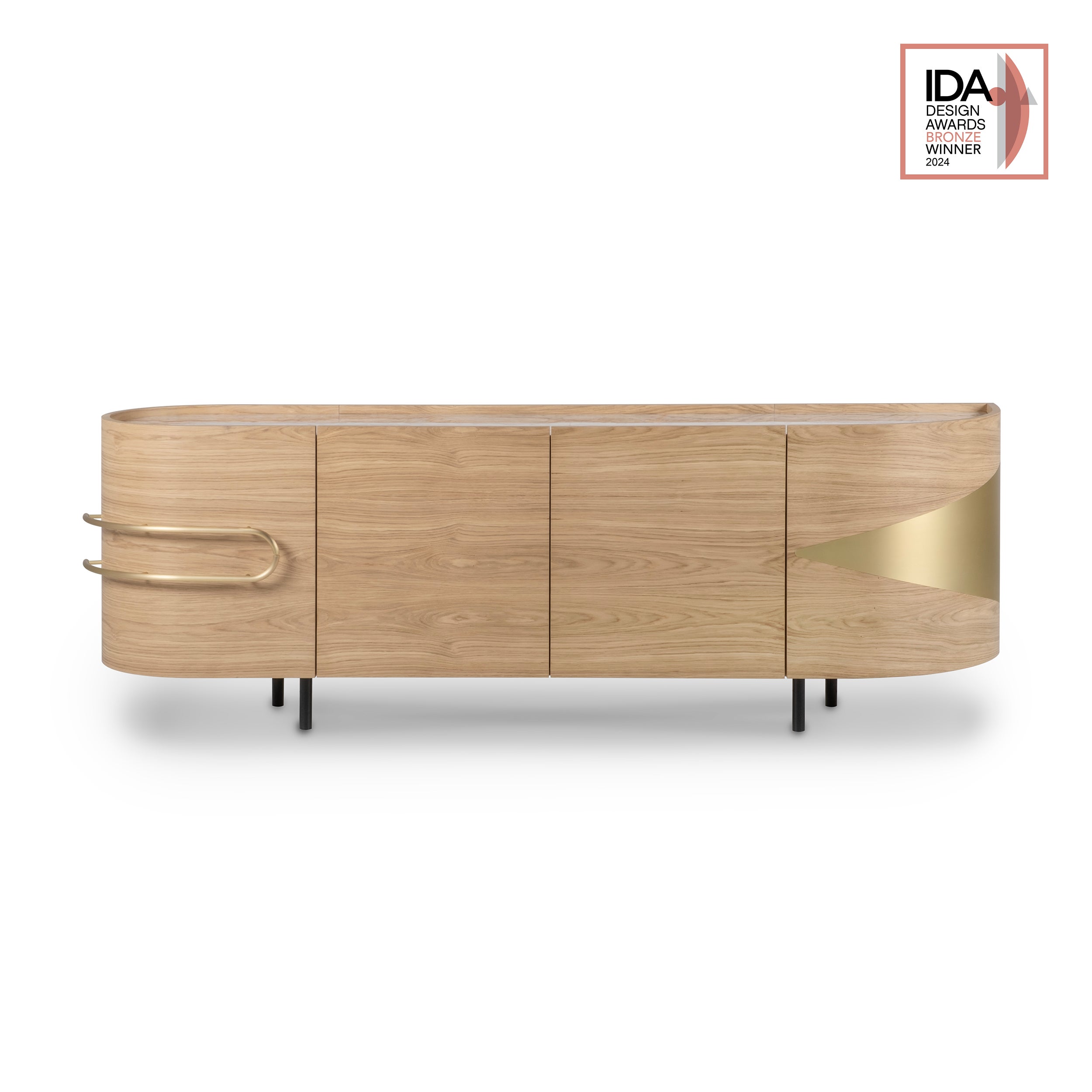 Buffet Olival moderne du milieu du siècle, onyx, laiton, chêne, fabriqué à la main par Greenapple