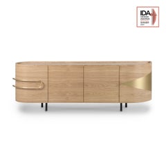 Buffet Olival moderne du milieu du siècle, onyx, laiton, chêne, fabriqué à la main par Greenapple