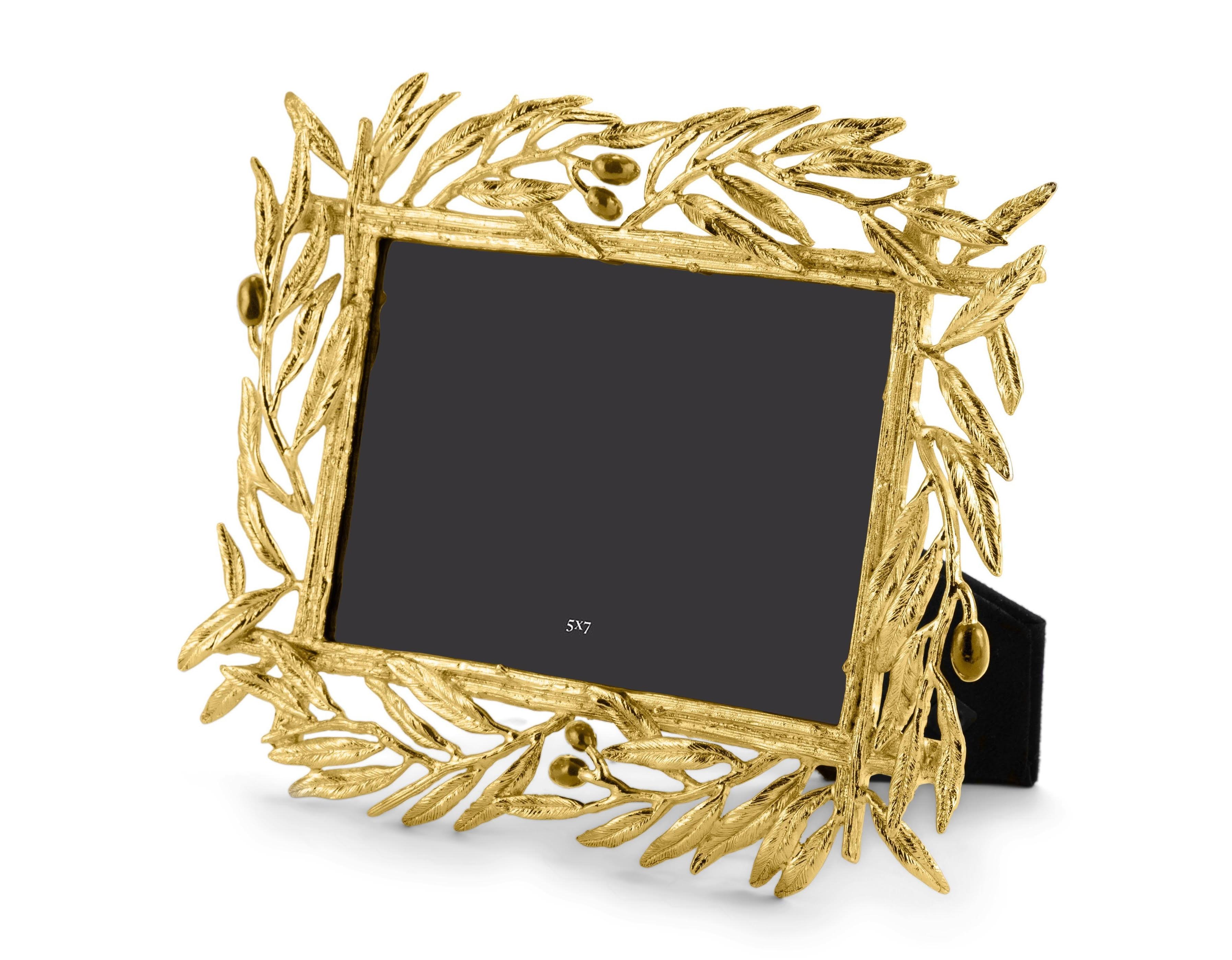 Marco de fotos contemporáneo Rama de olivo en metal dorado. Moderno en venta