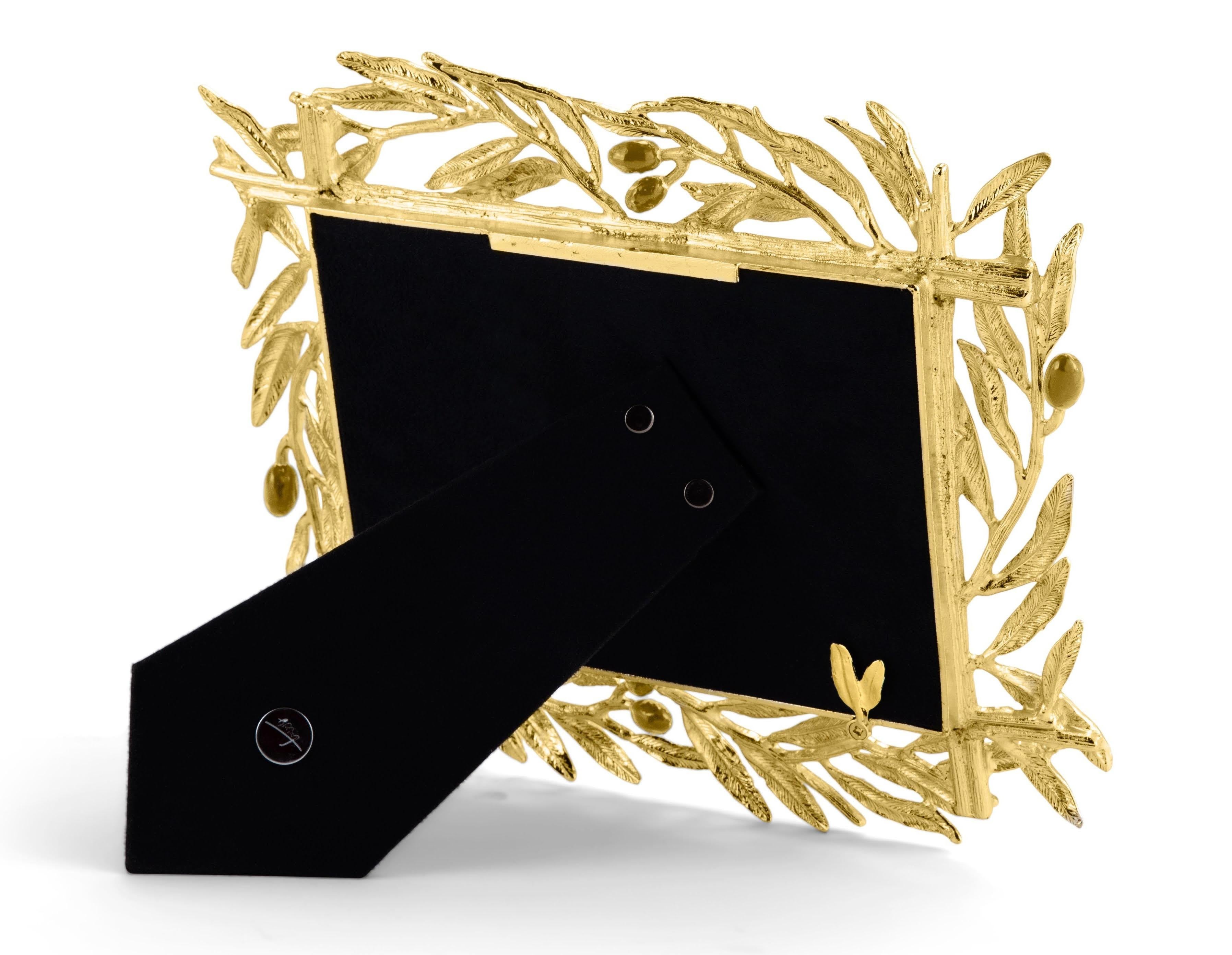 Marco de fotos contemporáneo Rama de olivo en metal dorado. Francés en venta