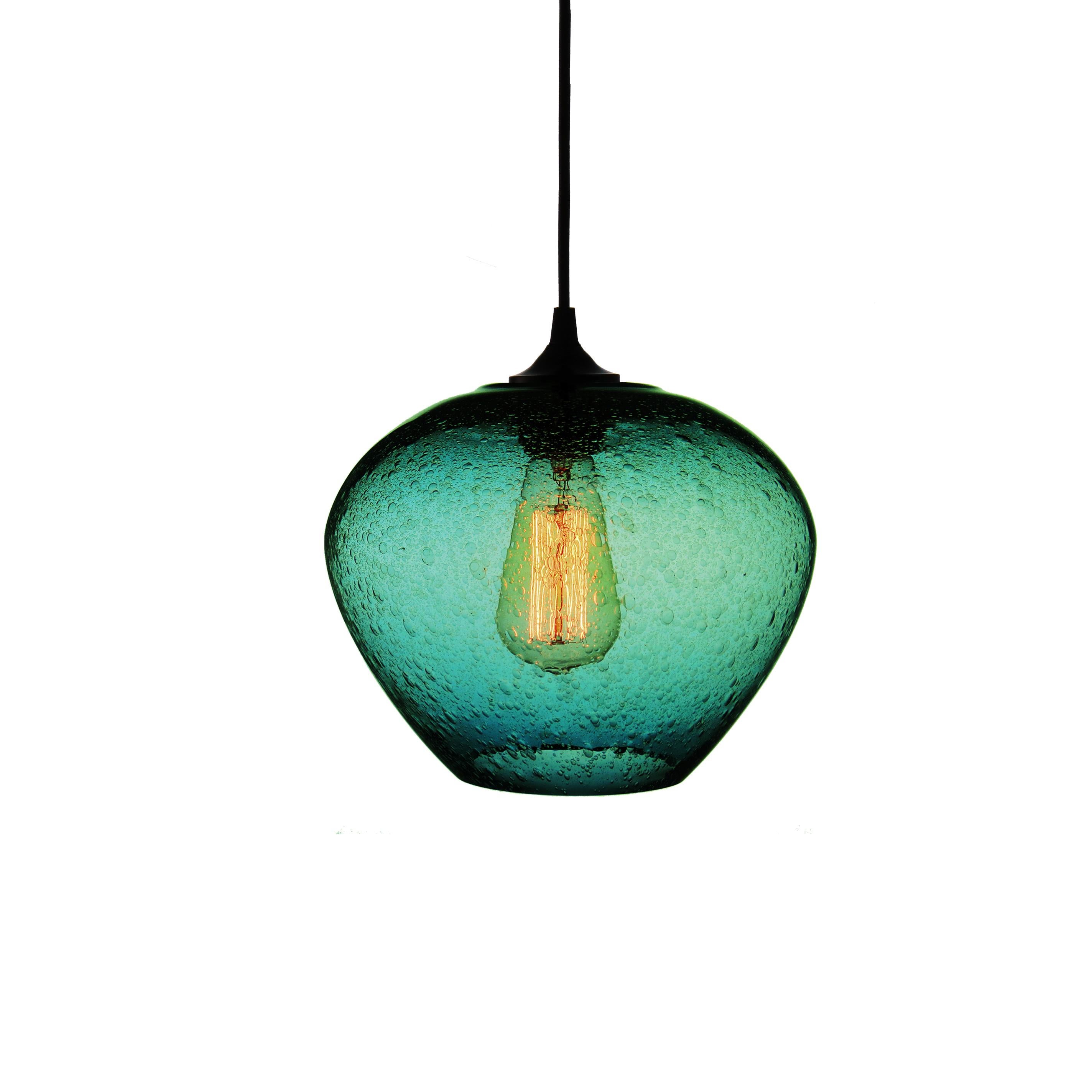 Contemporary Hand Blown Pendant Lamp in Golden Olive Finish For Sale 3