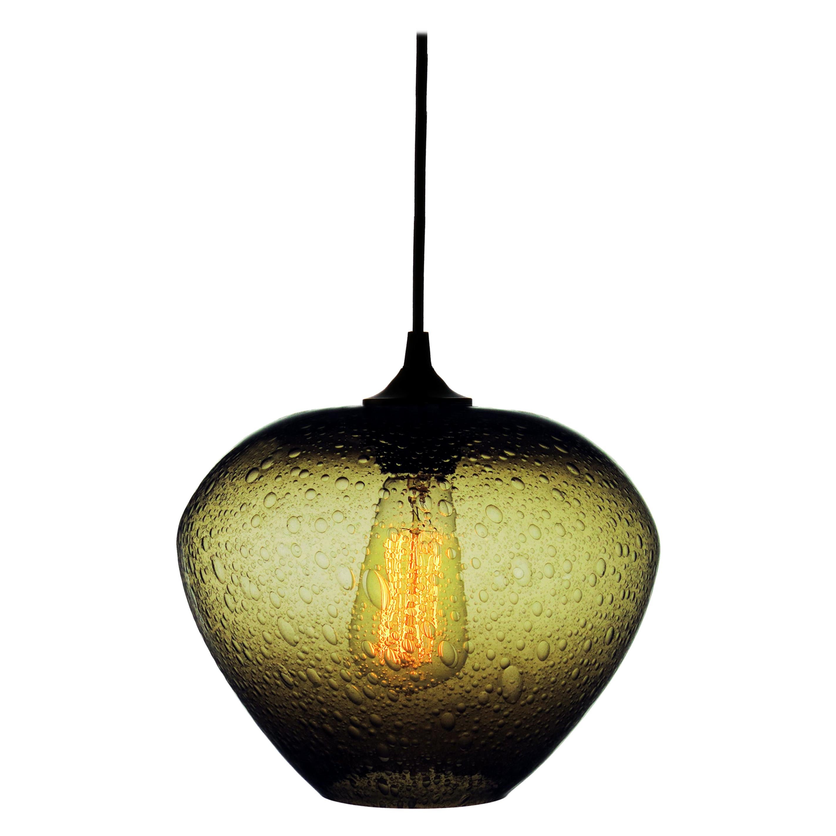 Contemporary Hand Blown Pendant Lamp in Golden Olive Finish