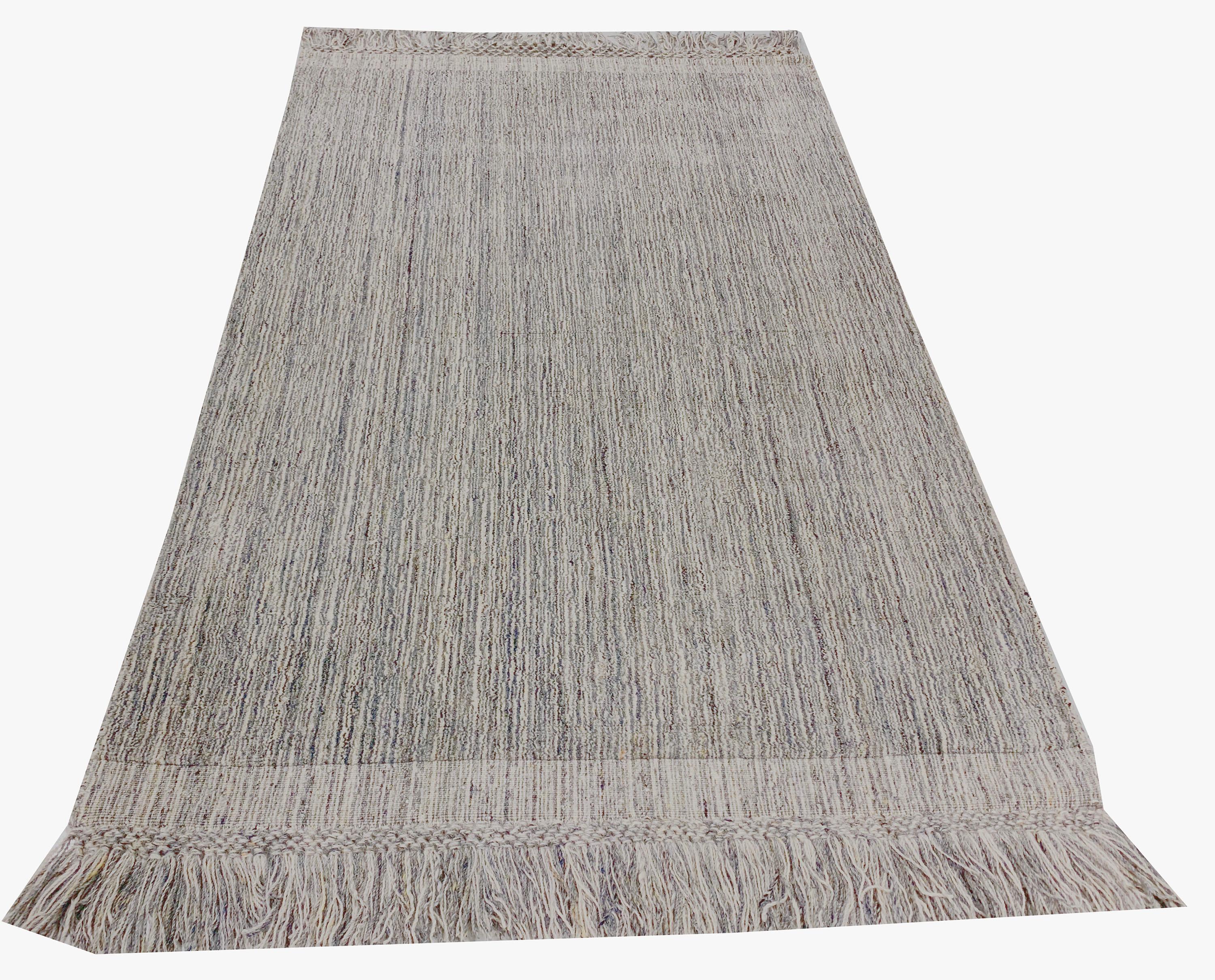 Indian Contemporary Omni Rug Silver Charcoal Ivory  4' x 6' For Sale