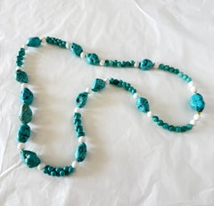 Contemporary One-of-a-Kind Statement Necklace with Turquoise & Quartz