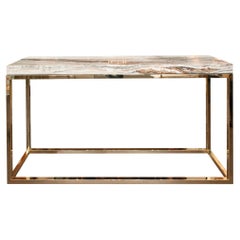 Contemporary Onyx and Polished Brass Console Table