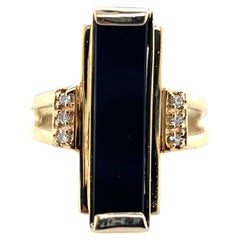 Contemporary Onyx Bar and Diamond 14k Yellow Gold Cocktail Ring