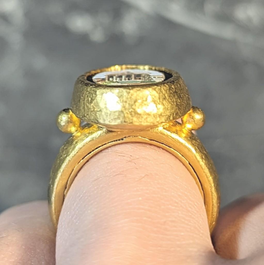 Contemporary Onyx Micro-Mosaic 22 Karat Yellow Gold Greek Parthenon Ring For Sale 6