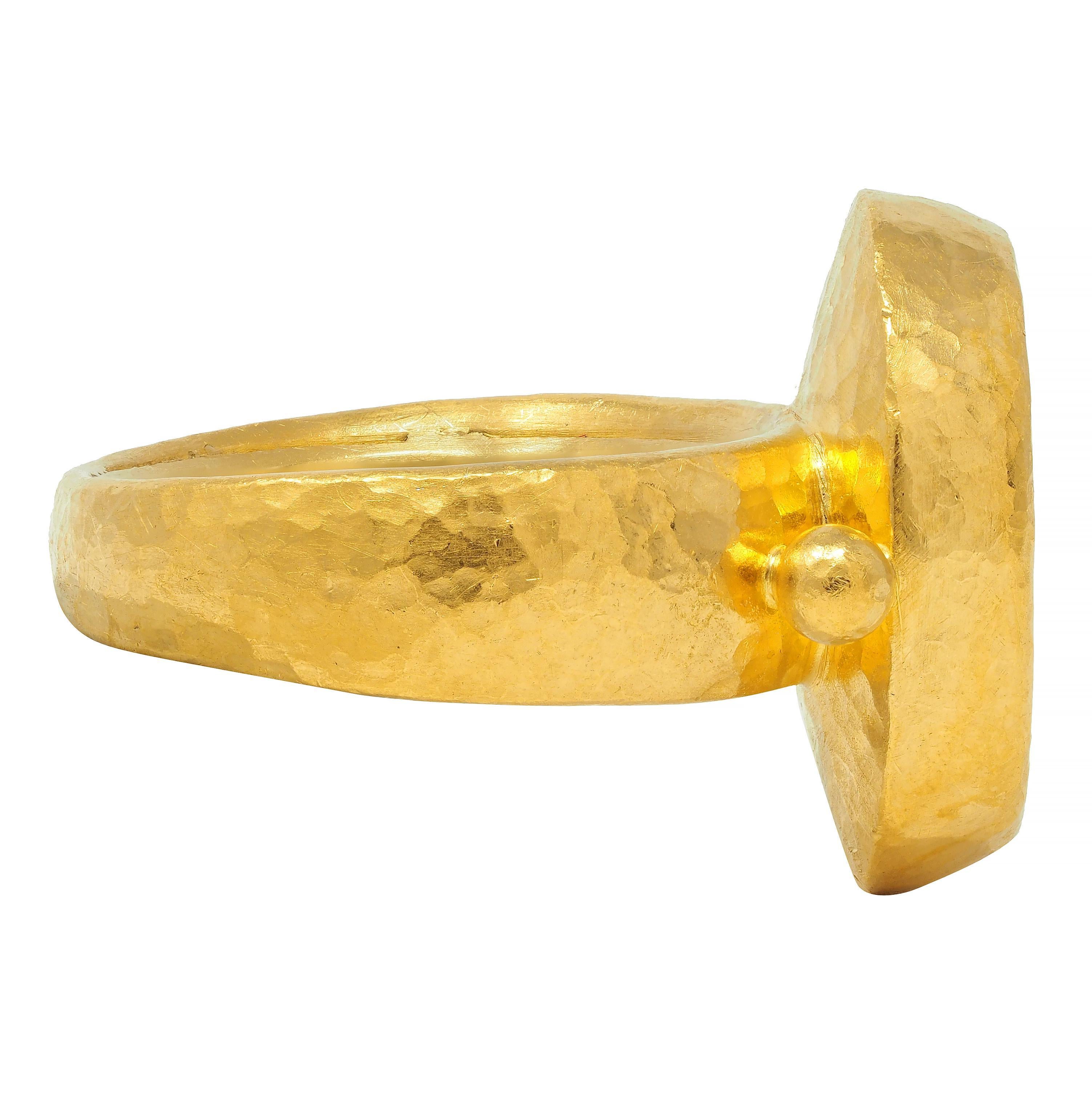 Uncut Contemporary Onyx Micro-Mosaic 22 Karat Yellow Gold Greek Parthenon Ring For Sale