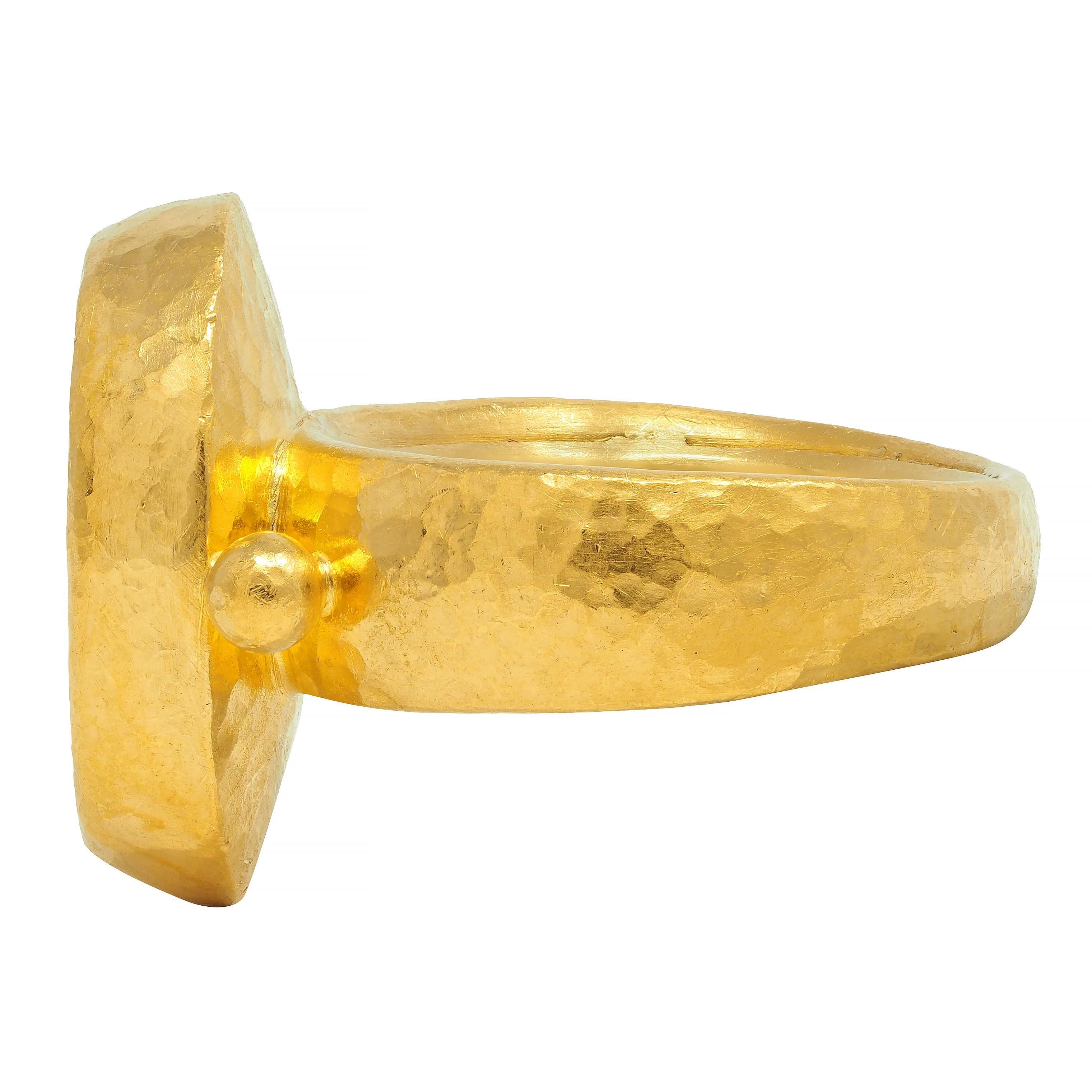 Women's Contemporary Onyx Micro-Mosaic 22 Karat Yellow Gold Greek Parthenon Ring For Sale