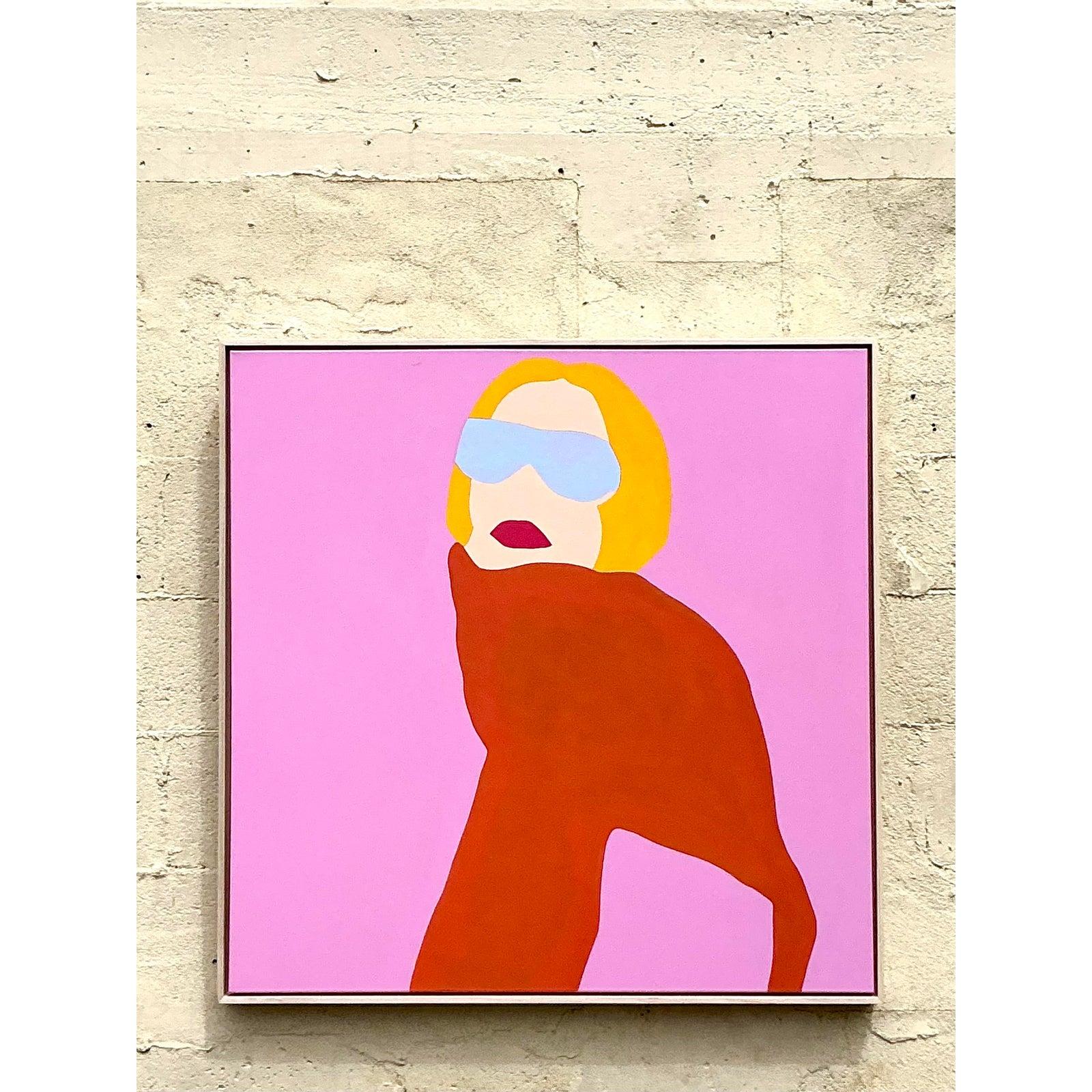 Aggiungi una dichiarazione audace al tuo spazio con questa Figurativa Acrilica su Tela di Op Art Contemporanea, un pezzo vibrante che fonde l'arte moderna con un impatto visivo sorprendente. Realizzato in una giocosa tavolozza di rosa bubblegum,