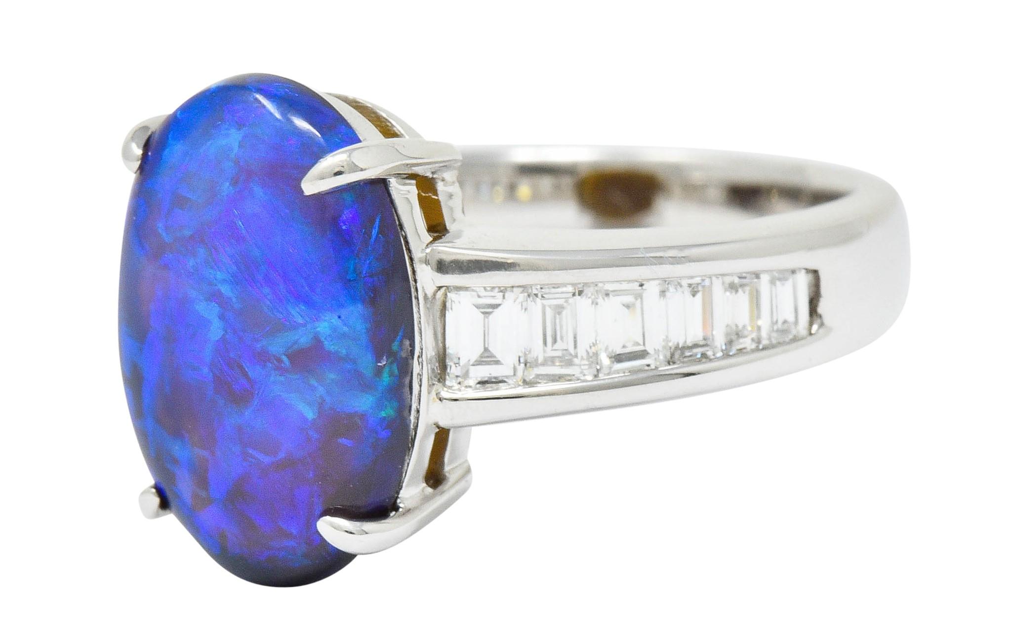 Women's or Men's Contemporary Opal 1.27 Carat Diamond Platinum Gemstone Ring