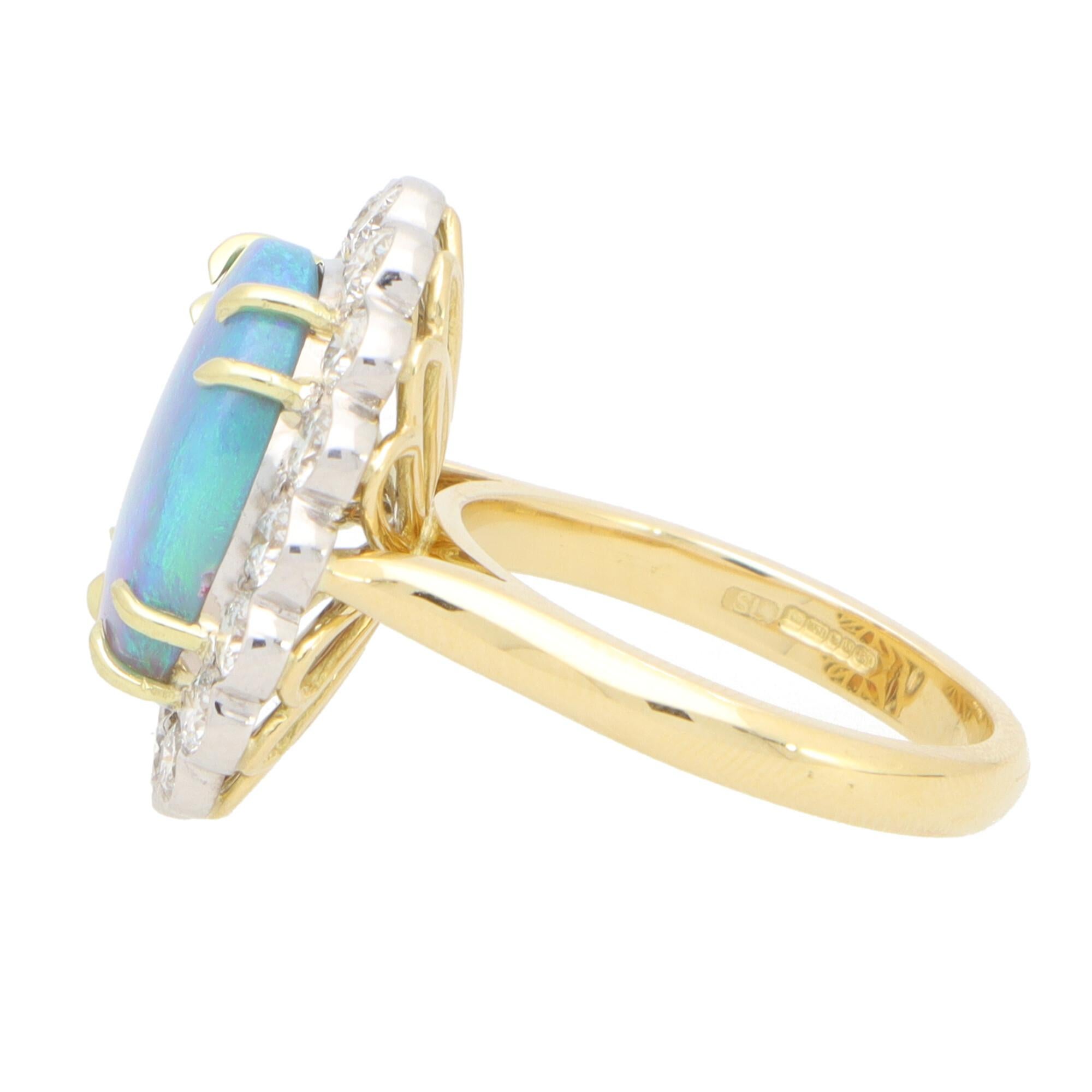Women's or Men's Contemporary Opal and Diamond Cluster Ring Set in 18k Yellow and White Gold
