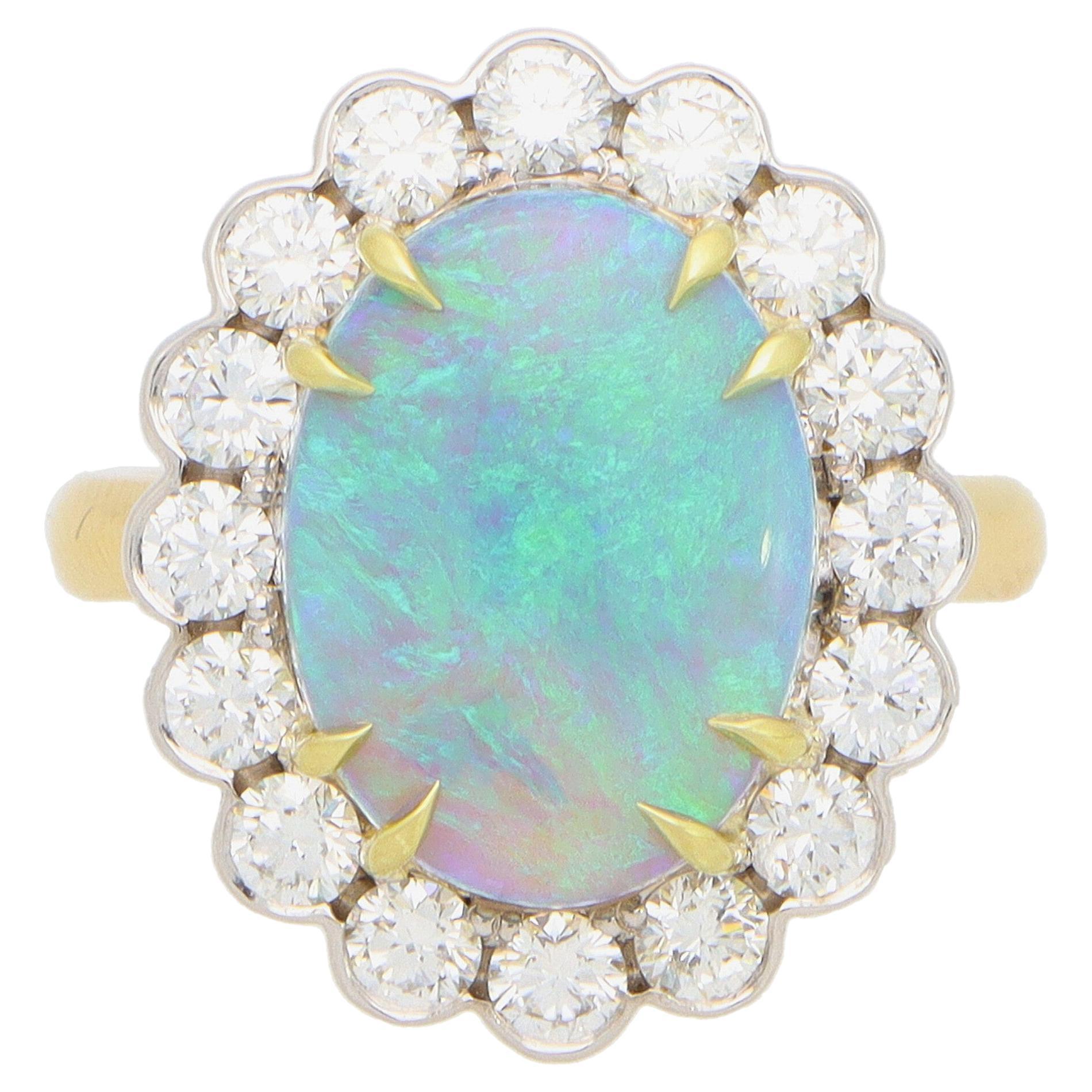 Contemporary Opal and Diamond Cluster Ring Set in 18k Yellow and White Gold