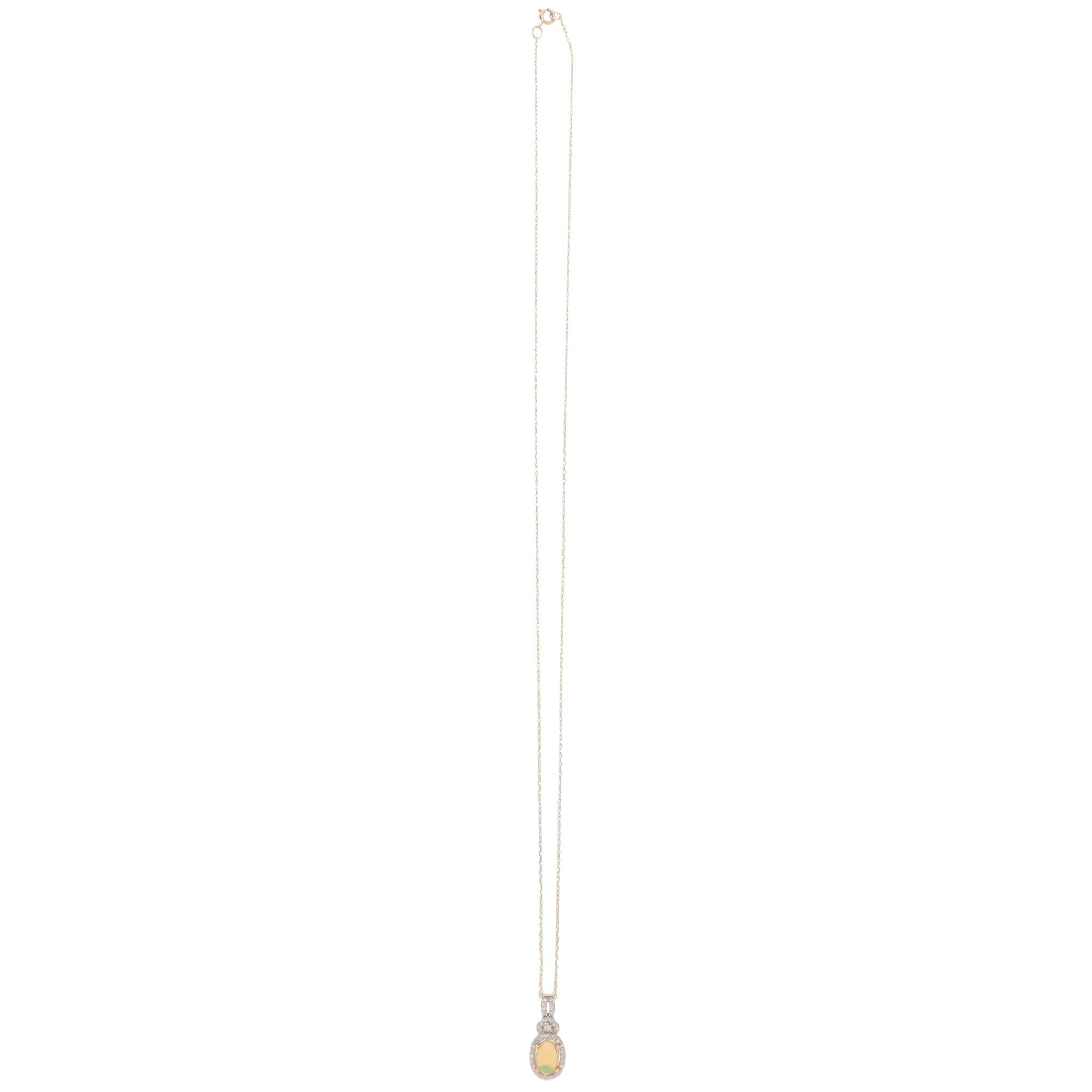 Modern Contemporary Opal and Diamond Pendant Necklace in Yellow Gold For Sale