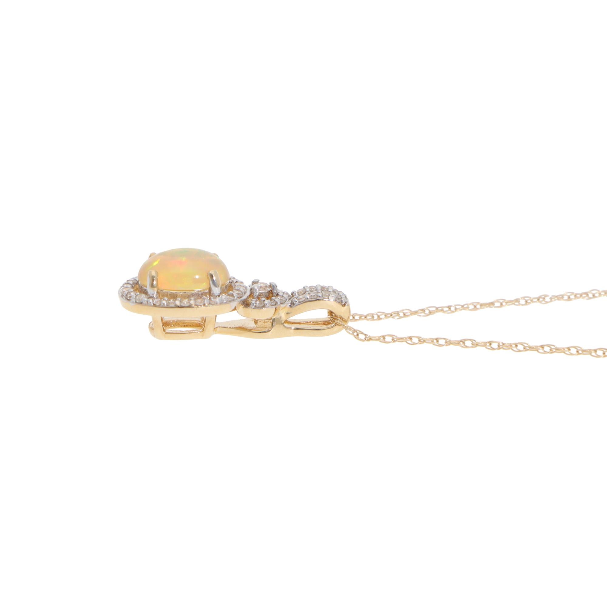 Cabochon Contemporary Opal and Diamond Pendant Necklace in Yellow Gold For Sale