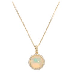 Contemporary Opal and Diamond Pendant Necklace in Yellow Gold